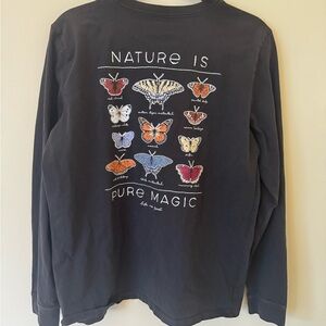 🦋 Life Is Good “Nature Is Pure Magic” Butterfly Long Sleeve Tee (L) – Soft Black